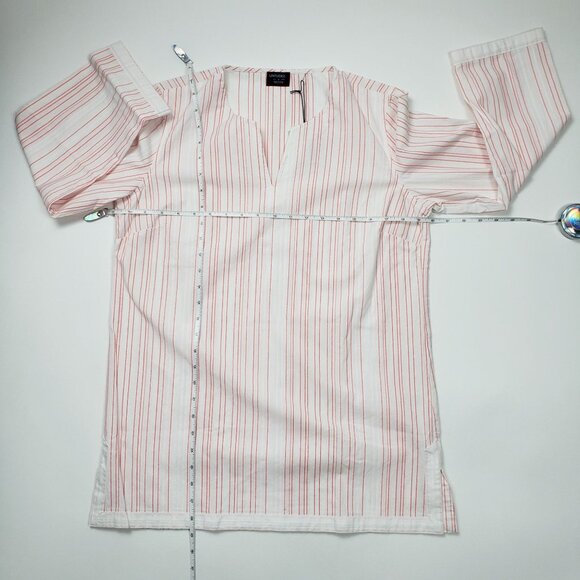 UNTUCKit Women Durfort Popover Tunic 100% Cotton White & Highlighter Pink Stripe - Picture 6 of 16